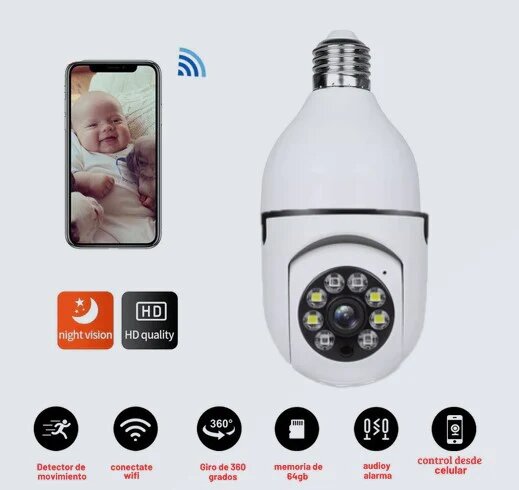 FOCO CÁMARA WIFI DE SEGURIDAD 1080P 360°