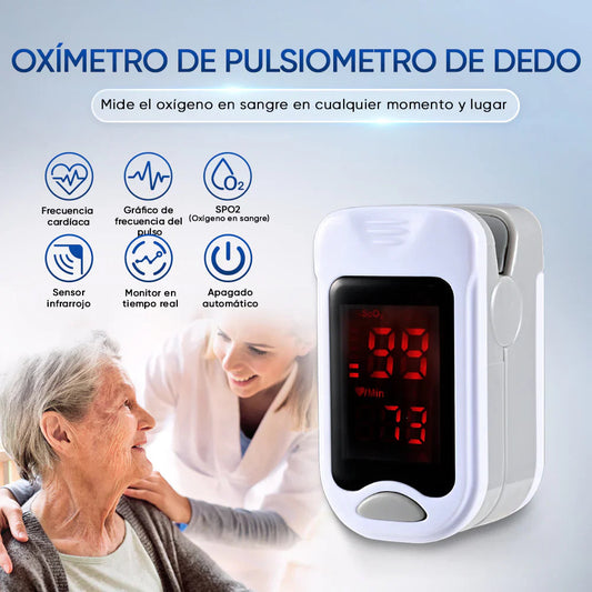 Oxímetro de Pulso Digital Mide Oxígeno y Frecuencia Cardíaca | PulsoFácil